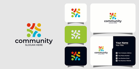 Set of creative colorful social group logos and business cards