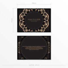 Rectangular Postcard design in black with luxurious ornaments. Vector invitation card with vintage patterns.