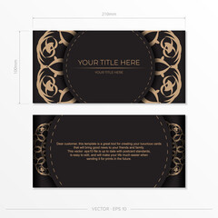 Rectangular Postcard design in black with luxurious ornaments. Vector invitation card with vintage patterns.