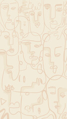 Abstract face line drawing on a beige background design resource