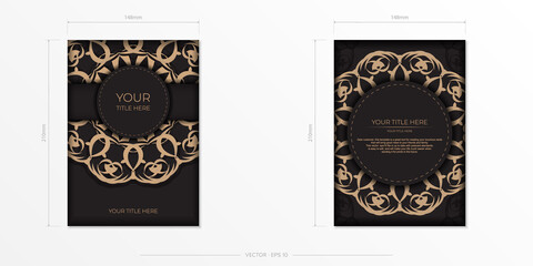 Rectangular postcard design in black with luxurious patterns. Vector invitation card with vintage ornament.