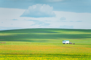The grassland landscape in Hulun Buir, Inner Mongolia, China, summer time.