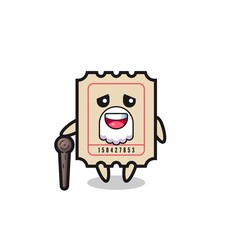 cute ticket grandpa is holding a stick