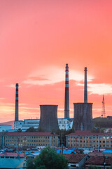 Sunset view of a thermal power plant in Inner Mongolia, China.