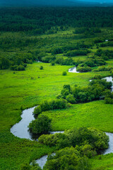 Fototapeta na wymiar The wetland landscape in Hulun Buir, Inner Mongolia, China, summer time.