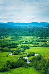 The wetland landscape in Hulun Buir, Inner Mongolia, China, summer time.