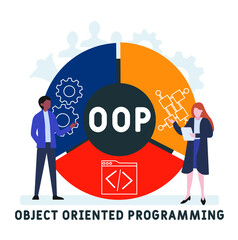 Flat design with people. OOP - Object Oriented Programming acronym. business concept background. Vector illustration for website banner, marketing materials, business presentation, online advertising