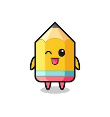 cute pencil character in sweet expression while sticking out her tongue