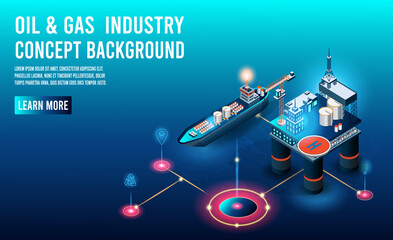 Background concept of offshore oil rig and gas industry platform at Sea for Poster, Brochure, Flyer Design. Vector illustration EPS10