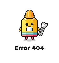 error 404 with the cute pencil mascot