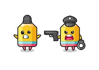 Fototapeta premium illustration of pencil robber with hands up pose caught by police