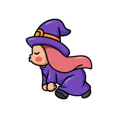 Cute little witch girl cartoon walking