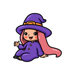 Cute little witch girl cartoon sitting