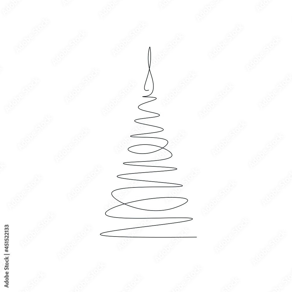 Wall mural christmas tree line drawing vector illustration