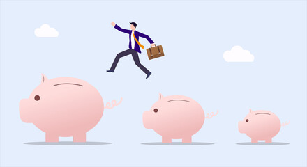 Piggy bank saving money concept, Businessman,
vector illustration