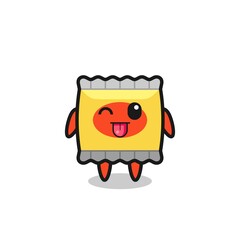 cute snack character in sweet expression while sticking out her tongue