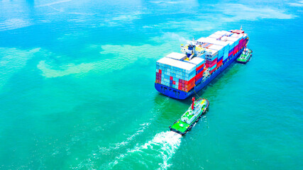 Container ship in ocean, Freight Transportation cargo,Shipping,Nautical Vessel. Logistics import...
