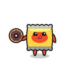 illustration of an snack character eating a doughnut