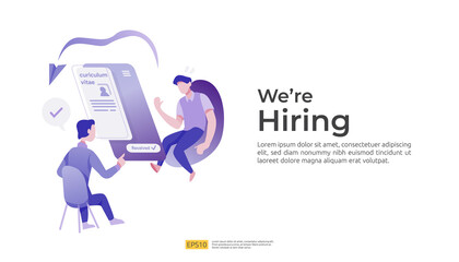 recruitment and employer hiring concept with businessman people character. vacancy interview process for social media job template, web landing page, banner, HR presentation. Vector illustration
