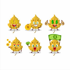 Hazel leaf cartoon character with cute emoticon bring money