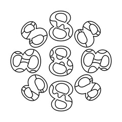 Coloring book for children. Eight. Numbers. Learning and playing.