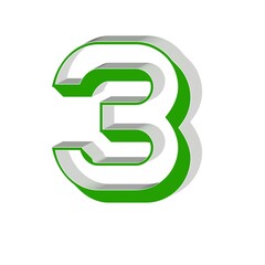 3d number 3 green, white background