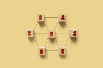 Organization corporate employee structure team business people. Wooden block cube on background...
