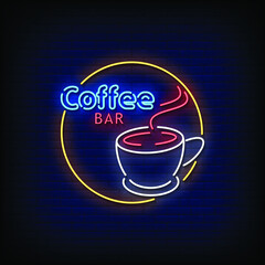 Coffee Bar Neon Signs Style Text Vector