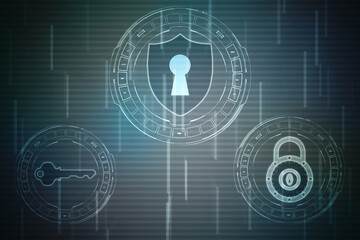 Protect and Security concept. Digital Shield on abstract technology background, Cyber security and information or network protection. Future technology web services for business and internet project