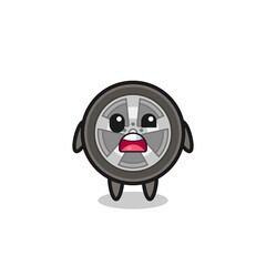 the shocked face of the cute car wheel mascot