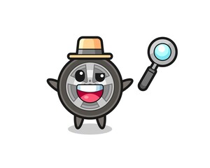 illustration of the car wheel mascot as a detective who manages to solve a case