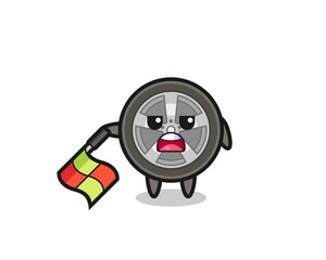 Fototapeta premium car wheel character as line judge hold the flag down at a 45 degree angle
