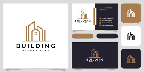 building real estate logo vector line style and business card