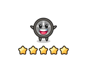 the illustration of customer best rating, car wheel cute character with 5 stars