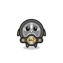 the MMA fighter car wheel mascot with a belt