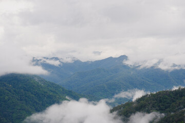 Fototapeta premium mountain and fog landscape with blue sky of high view