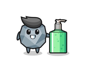 cute stone cartoon with hand sanitizer