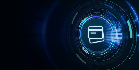 Concept of digital economy, e-payment, and online banking.  E- banking on the virtual display.