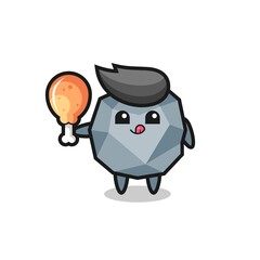 stone cute mascot is eating a fried chicken