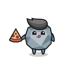 cute stone cartoon eating pizza