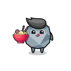 cute stone character eating noodles