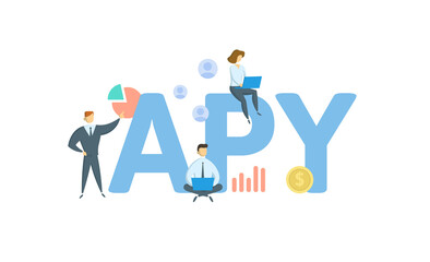APY, Annual Percentage Yield. Concept with keyword, people and icons. Flat vector illustration. Isolated on white.