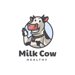 Vector Logo Illustration Milk Cow Mascot Cartoon Style.