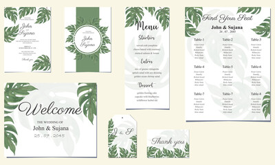 Fototapeta na wymiar set of cards with Tropical Leaves