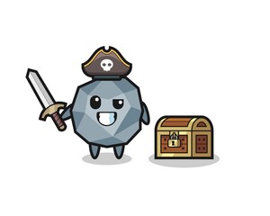 the stone pirate character holding sword beside a treasure box
