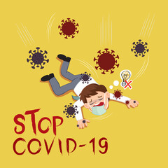 Man falling on the floor while corona virus attacking, Coronavirus or virus covid-19 is attacking, illustration vector cartoon
