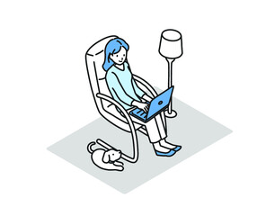 リラックスしながらパソコンを使う女性