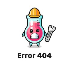 error 404 with the cute laboratory beaker mascot