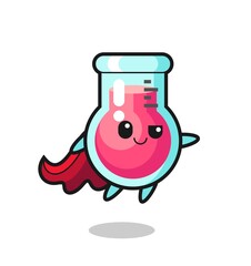 cute laboratory beaker superhero character is flying