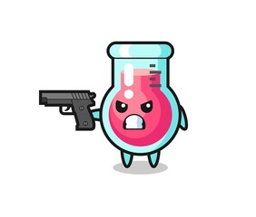 Naklejka premium the cute laboratory beaker character shoot with a gun